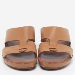 Pre Owned Loro Piana New Buckle Size 43.5 Brown Leather Slide Sandals
