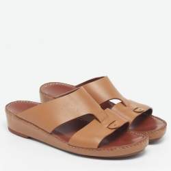Pre Owned Loro Piana New Buckle Size 43.5 Brown Leather Slide Sandals