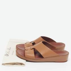 Pre Owned Loro Piana New Buckle Size 43.5 Brown Leather Slide Sandals