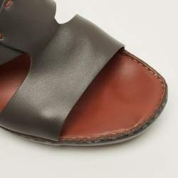 Pre Owned Loro Piana New Buckle Size 43.5 Grey Leather Slide Sandals