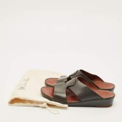 Pre Owned Loro Piana New Buckle Size 43.5 Grey Leather Slide Sandals