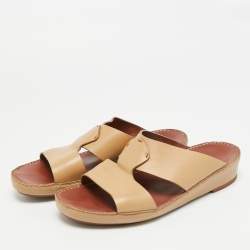 مملوكة مسبقًا Loro Piana New Buckle Size 43.5 Brown Leather Slide Sandals