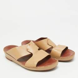 مملوكة مسبقًا Loro Piana New Buckle Size 43.5 Brown Leather Slide Sandals