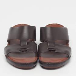 Pre Owned Loro Piana New Buckle Size 43.5 Dark Brown Leather Slide Sandals