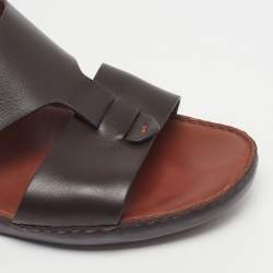 Pre Owned Loro Piana New Buckle Size 43.5 Dark Brown Leather Slide Sandals