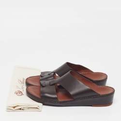 Pre Owned Loro Piana New Buckle Size 43.5 Dark Brown Leather Slide Sandals