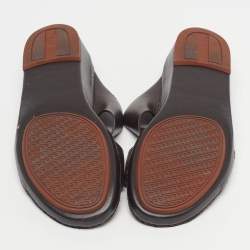 Pre Owned Loro Piana New Buckle Size 43.5 Dark Brown Leather Slide Sandals