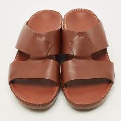 Pre Owned Loro Piana New Buckle Size 43.5 Brown Leather Slide Sandals