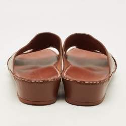 Pre Owned Loro Piana New Buckle Size 43.5 Brown Leather Slide Sandals