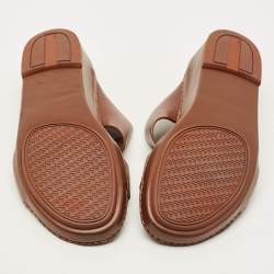 Pre Owned Loro Piana New Buckle Size 43.5 Brown Leather Slide Sandals