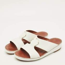 Pre Owned Loro Piana New Buckle Size 43.5 White Leather Slide Sandals