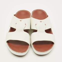 Pre Owned Loro Piana New Buckle Size 43.5 White Leather Slide Sandals