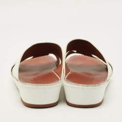 Pre Owned Loro Piana New Buckle Size 43.5 White Leather Slide Sandals