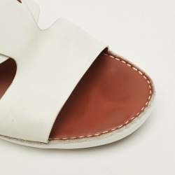 Pre Owned Loro Piana New Buckle Size 43.5 White Leather Slide Sandals