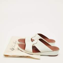 Pre Owned Loro Piana New Buckle Size 43.5 White Leather Slide Sandals
