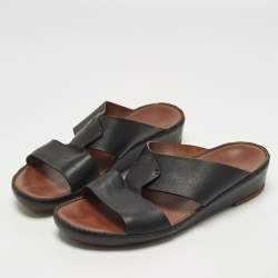 Pre Owned Loro Piana New Buckle Size 43.5 Black Leather Slide Sandals