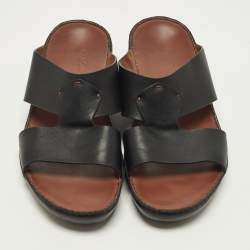 Pre Owned Loro Piana New Buckle Size 43.5 Black Leather Slide Sandals
