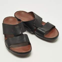 Pre Owned Loro Piana New Buckle Size 43.5 Black Leather Slide Sandals