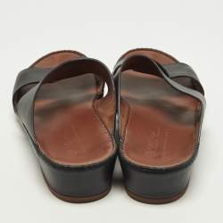 Pre Owned Loro Piana New Buckle Size 43.5 Black Leather Slide Sandals