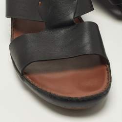 Pre Owned Loro Piana New Buckle Size 43.5 Black Leather Slide Sandals