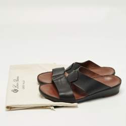 Pre Owned Loro Piana New Buckle Size 43.5 Black Leather Slide Sandals