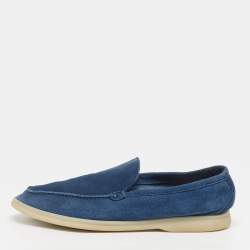 Pre Owned Loro Piana Summer Walk Size 42.5 Blue Suede Loafers