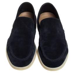 Pre Owned حذاء لوفرز لورو بيانا سليب أون سمر ووك سويدى أزرق داكن مقاس 42.5 