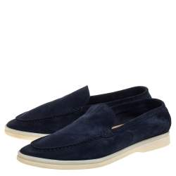 مملوكة مسبقًا Loro Piana Blue Suede Slip On Loafers Size 40