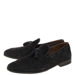 Loro Piana Navy Blue Suede Tassel Slip On Loafers Size 42.5