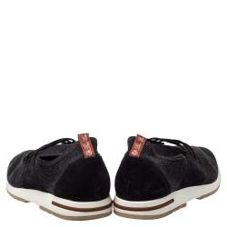 Loro Piana Dark Grey Knit Fabric And Nubuck Slip On Sneakers Size 45