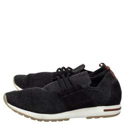 Loro Piana Dark Grey Knit Fabric And Nubuck Slip On Sneakers Size 45
