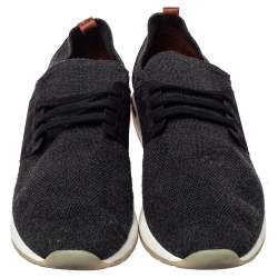 Loro Piana Dark Grey Knit Fabric And Nubuck Slip On Sneakers Size 45