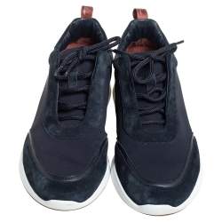 Loro Piana Navy Blue Suede And Neoprene Modular Walk Sneakers Size 43.5