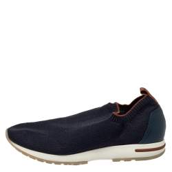 مملوكة مسبقًا Loro Piana Blue Knit Fabric 360 Flexy Walk Slip On Sneakers Size 43