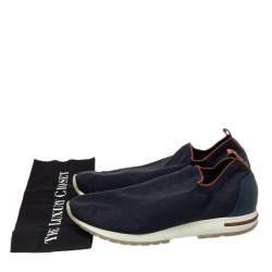 مملوكة مسبقًا Loro Piana Blue Knit Fabric 360 Flexy Walk Slip On Sneakers Size 43