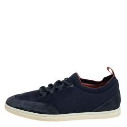 Pre Owned Loro Piana Blue Suede And Knit Fabric Soho Walk Low Top Sneakers Size 44