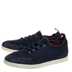 Pre Owned Loro Piana Blue Suede And Knit Fabric Soho Walk Low Top Sneakers Size 44