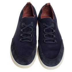 Pre Owned Loro Piana Blue Suede And Knit Fabric Soho Walk Low Top Sneakers Size 44