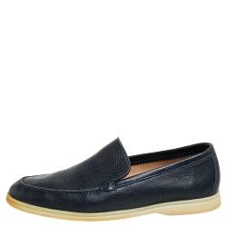 Pre Owned حذاء لوفرز لورو بيانا سومر والك سليب أون جلد أزرق كحلي مقاس 43.5