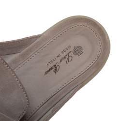 Pre Owned Loro Piana Grey Suede Babouche Charms Flat Mules Size 42