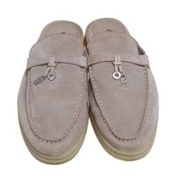 Pre Owned Loro Piana Grey Suede Babouche Charms Flat Mules Size 42