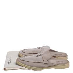 Pre Owned Loro Piana Grey Suede Babouche Charms Flat Mules Size 42