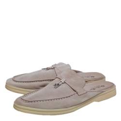 Pre Owned Loro Piana Grey Suede Babouche Charms Flat Mules Size 42