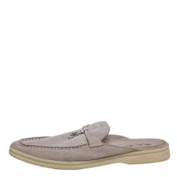 Pre Owned Loro Piana Grey Suede Babouche Charms Flat Mules Size 42