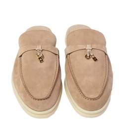 Pre Owned Loro Piana Beige Suede Babouche Charms Flat Mules Size 41