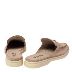 Pre Owned Loro Piana Beige Suede Babouche Charms Flat Mules Size 41