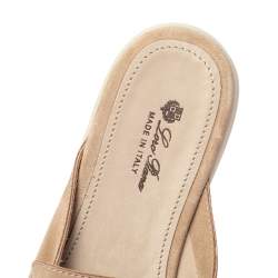 Pre Owned Loro Piana Beige Suede Babouche Charms Flat Mules Size 41