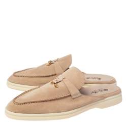Pre Owned Loro Piana Beige Suede Babouche Charms Flat Mules Size 41