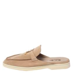 Pre Owned Loro Piana Beige Suede Babouche Charms Flat Mules Size 41