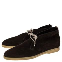 Pre Owned حذاء بوت كاحل لورو بيانا رباط واك ناعم سويدي بني مقاس 44